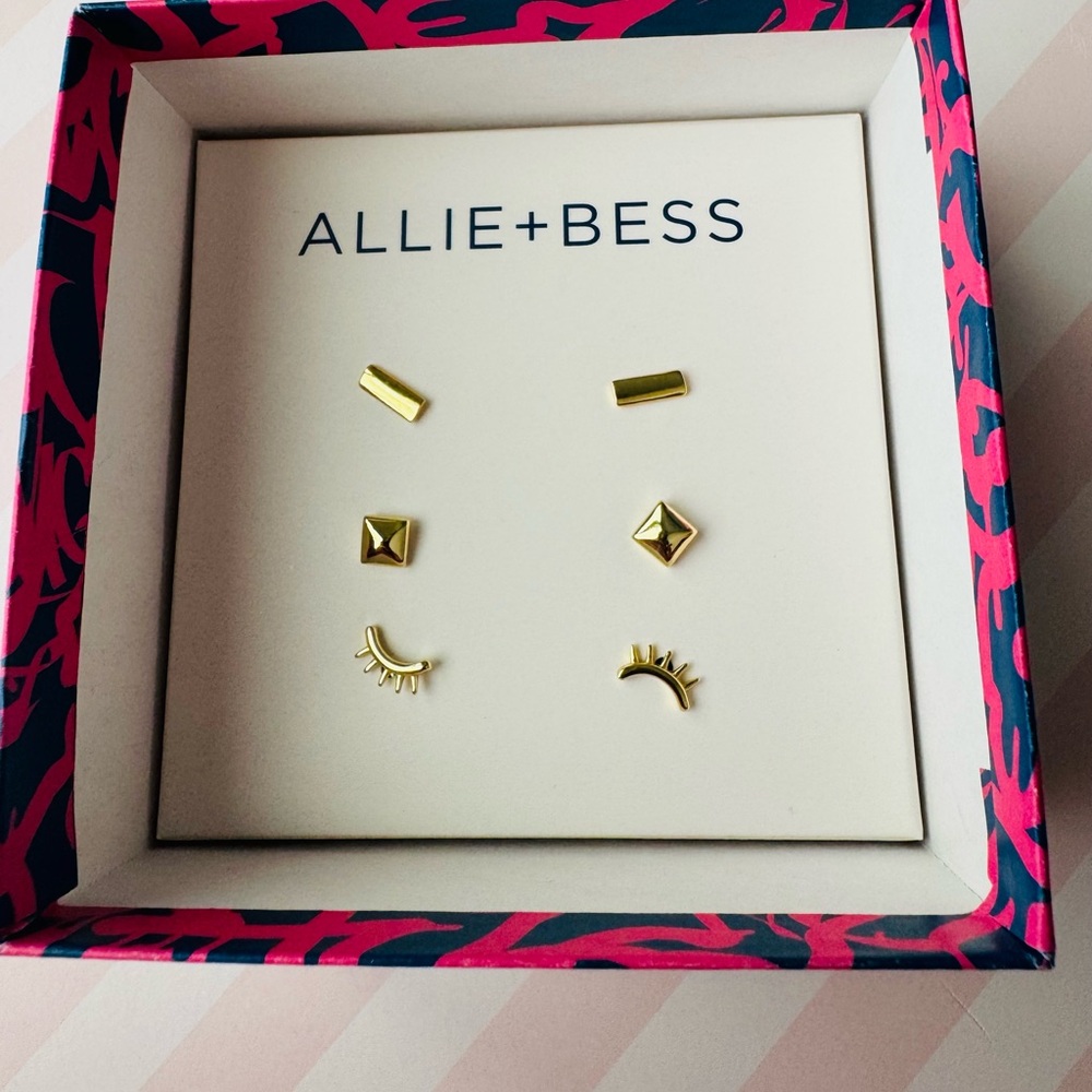 Allie + Bess Gold Earring studs  3 piece Set